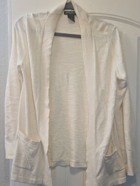 Eddie Bauer Cream Open-Front Knit Cardigan